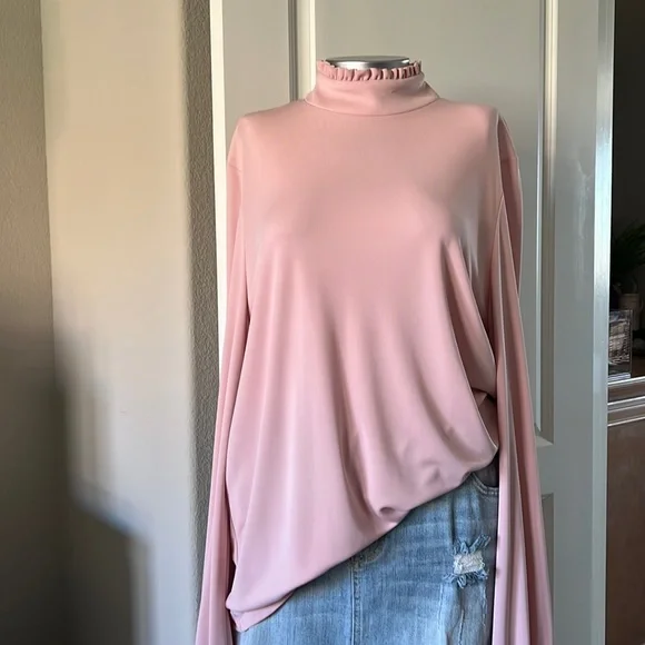 Soft pink mock turtleneck blouse - Picture 1 of 9